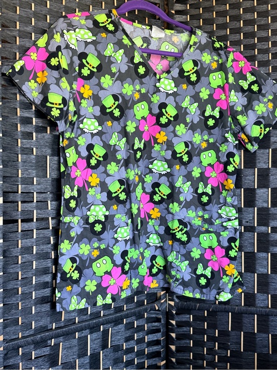 Disney Tops - Disney Women's Neon Clover Print Short Sleeve Top - Black, Neon Green & Hot Pink